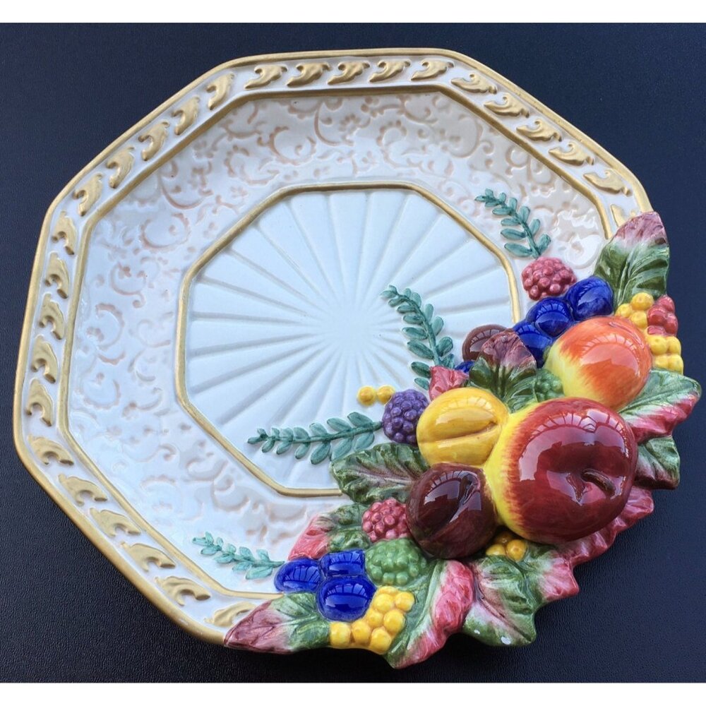 Fitz And Floyd Classic's Venezia Canapé Plate Fruit Octagon Embossed Fruit